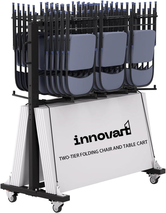 Two-Tier Folding Chair and Table Cart, Folding Chair Dolly, Combo cart for Chairs and Tables