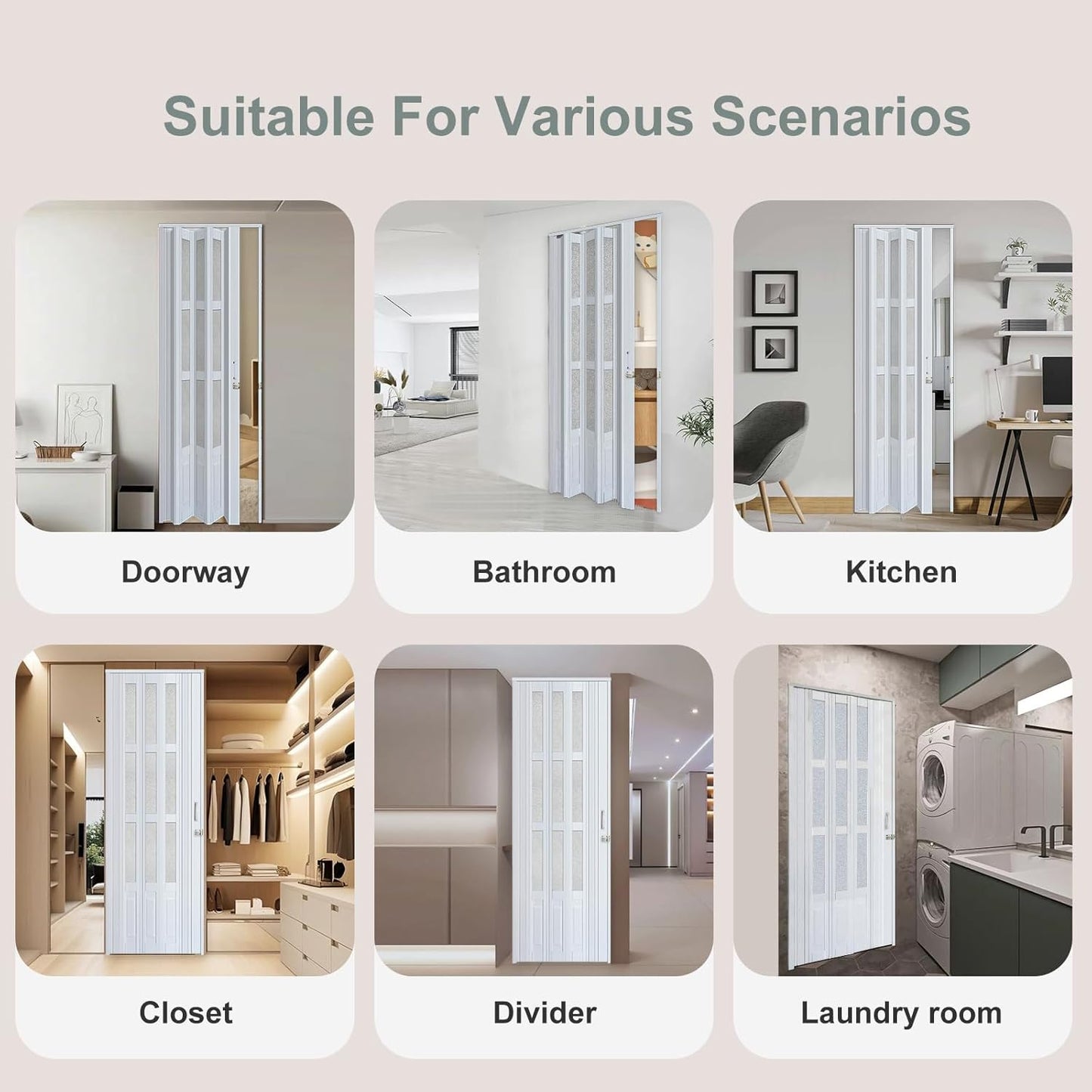 36X80in Accordion Door Interior, Folding Doors for Closet with Installation Hardware and Lock, White Multifold