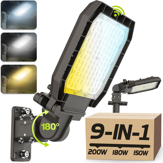 LED Parking Lot Light 200W 180W 150W & 3 CCT 4000K 5000K 5700K Switchable, Timer Dimming & Photocell