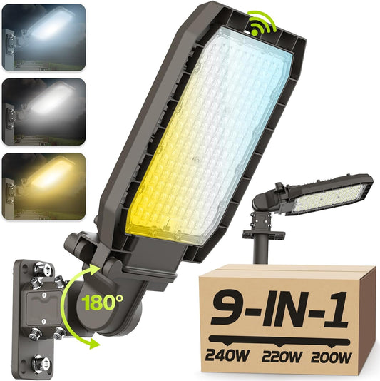 LED Shoebox Parking Lot Light 240W 220W 200W & 3 Color (4K/5K/57K) Tunable, Timer Dimming & Photocell LED Light
