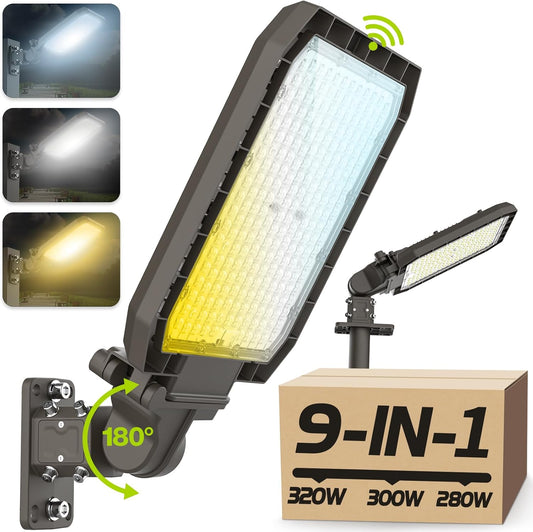 LED Shoebox Parking Lot Light 320W 300W 280W & 4000K 5000K 5700K Selectable, Timer Dimming & Dusk to Dawn