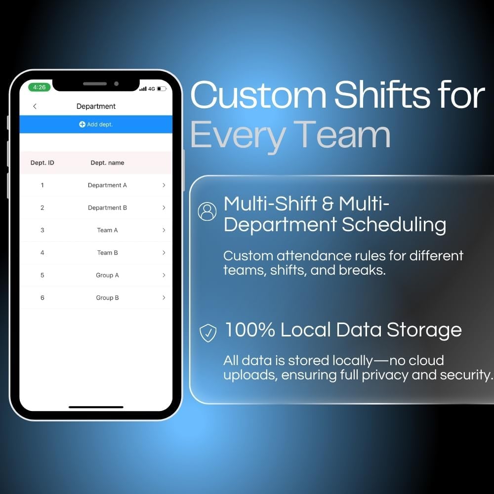 App-Based Time Clock for Small Business, No Monthly Fee, iOS/Android Compatible, 10 IC Cards Included, Gray