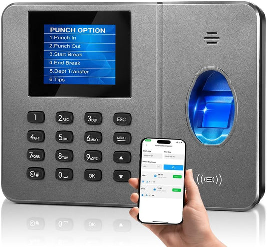 App-Based Time Clock for Small Business, No Monthly Fee, iOS/Android Compatible, 10 IC Cards Included, Gray