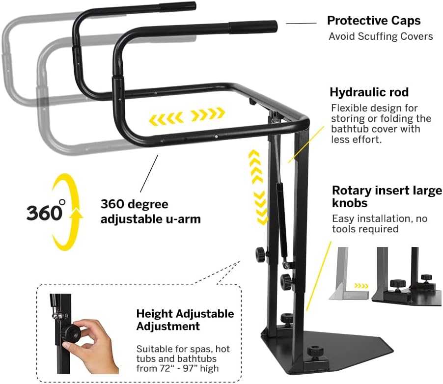 Hot Tub Cover Lift, 28.4'-38.2' Height Hot Tub Cover Holder, Hydraulically Adjustable U-Shaped Arm Spa Cover Lift