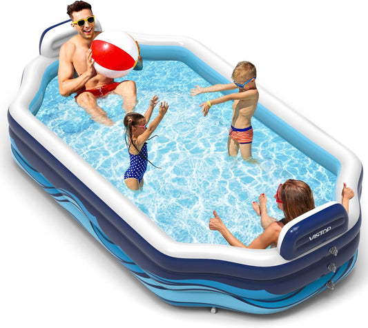 Inflatable Pool with Seats and Backrests, 120' X 69' X 17' Thickened Full-Sized Family Fun Swimming Pool for All Ages