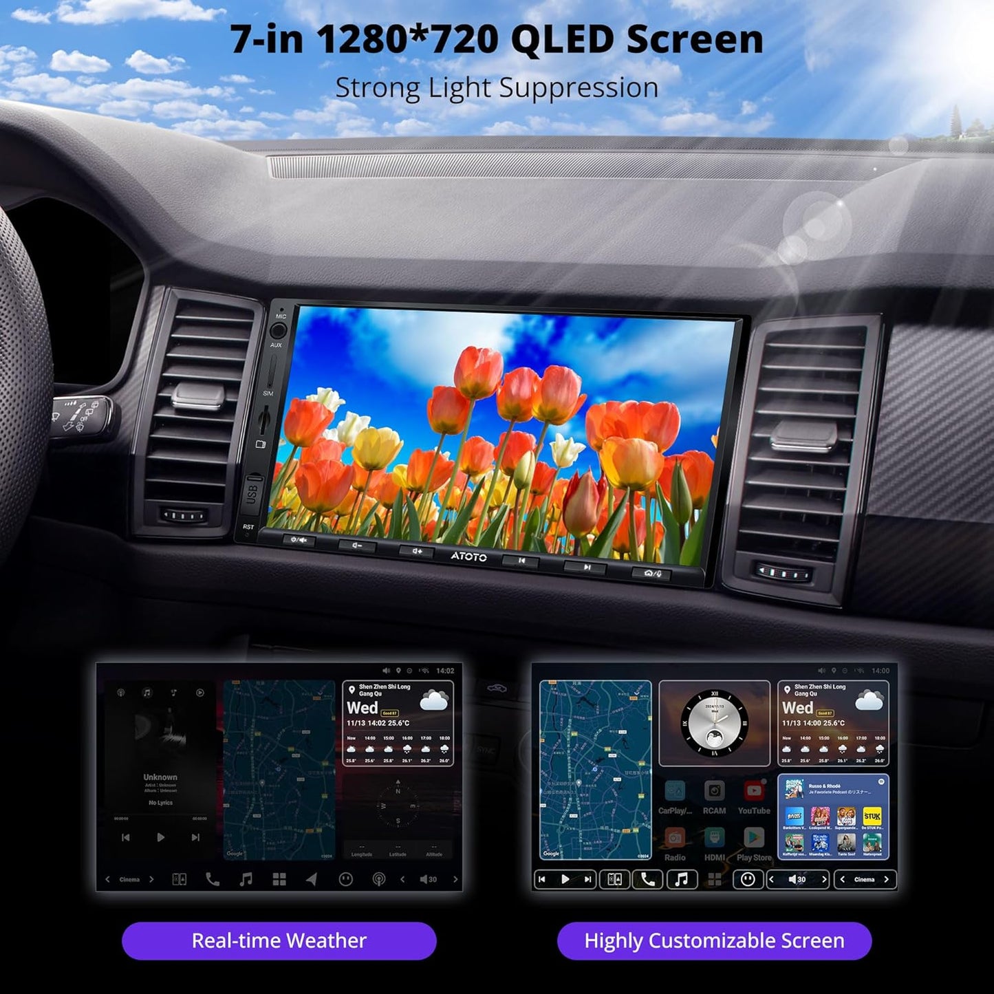 7inch Audio Double Din Car Stereo, 4G LTE, Wireless Carplay & Android Auto, Dual Phone Connection & BT