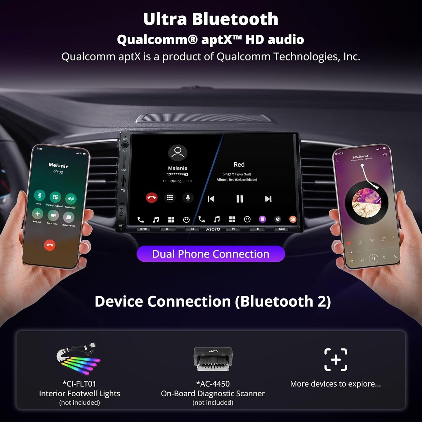7inch Audio Double Din Car Stereo, 4G LTE, Wireless Carplay & Android Auto, Dual Phone Connection & BT
