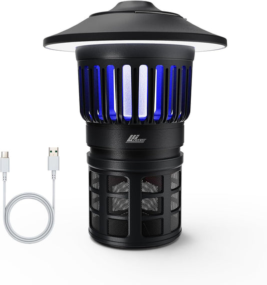 Wisely Fly Traps Outdoor - Portable Rechargeable Mosquito Zapper IPX4 Waterproof with LED Light Adjustable - Bug Zapper Kills Mosquitoes, Flies,