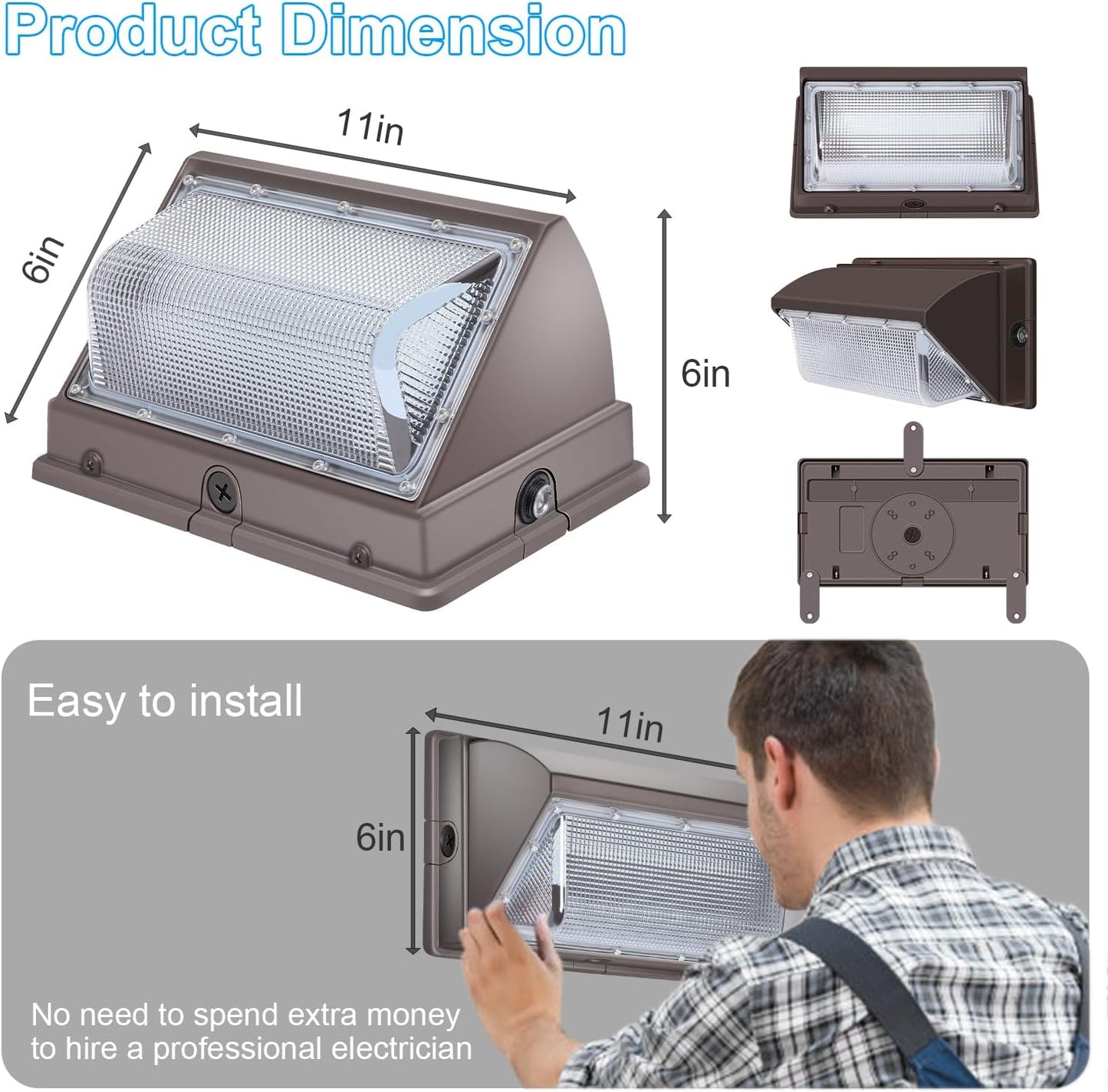 6 Pack LED Wall Pack Light with Photocell,120W Dusk to Dawn Outdoor Commercial Security, 5000K IP65 Waterproof