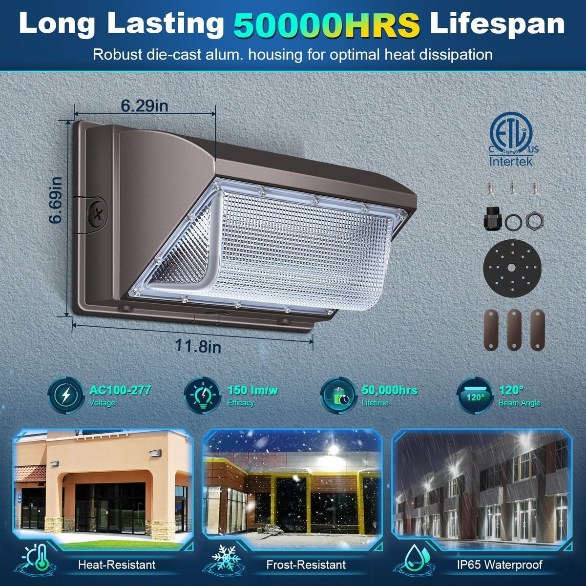 ledmo LED Wall Pack Light with Photocell, 120W Dusk to Dawn Outdoor Commercial Security Lighting, 5000K IP65 Waterproof 15840LM 6 Pack 120W 6Pack-With Photocell