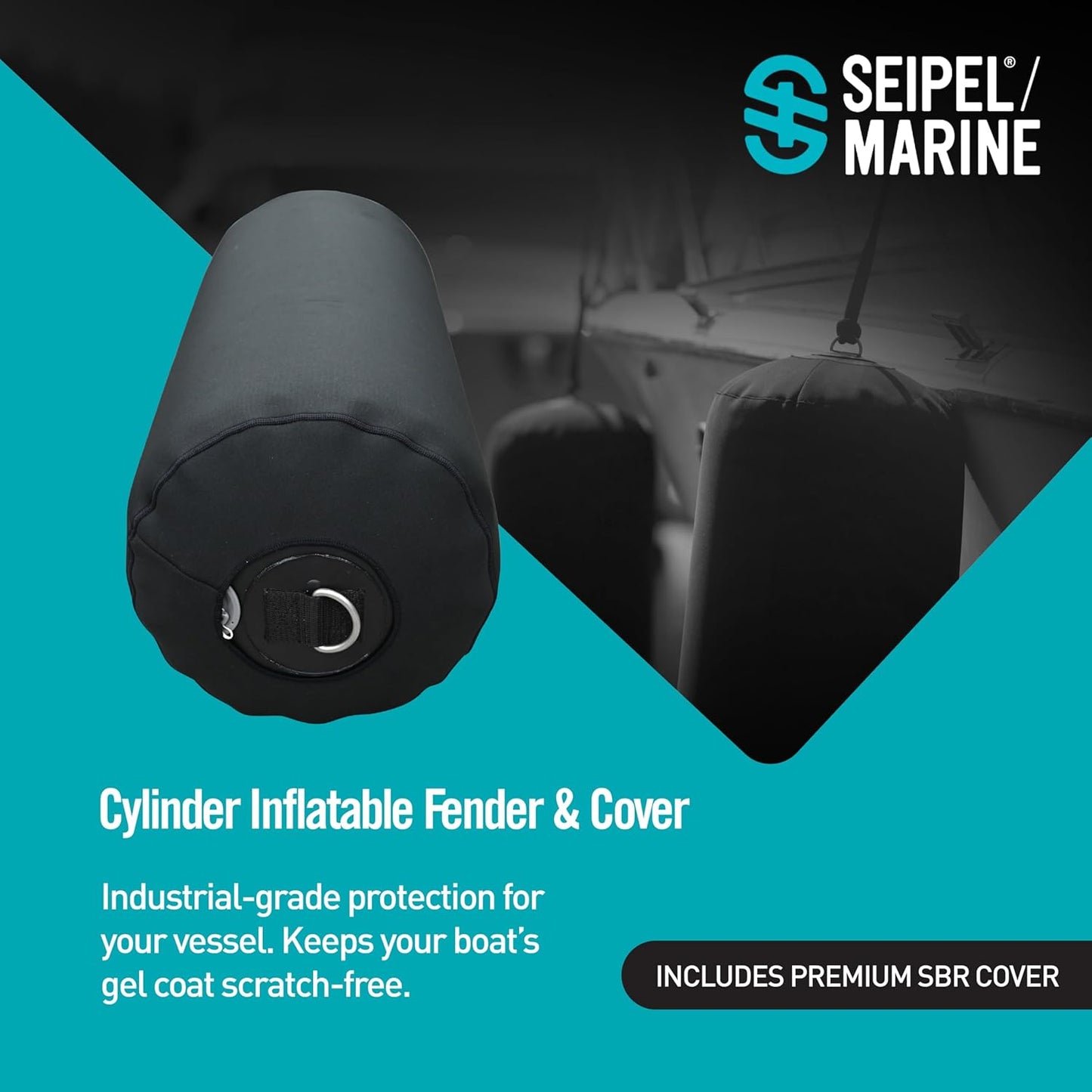 Seipel Marine Inflatable Cylinder Boat Fender & Cover, 41oz Industrial Material, 12'x 30'L