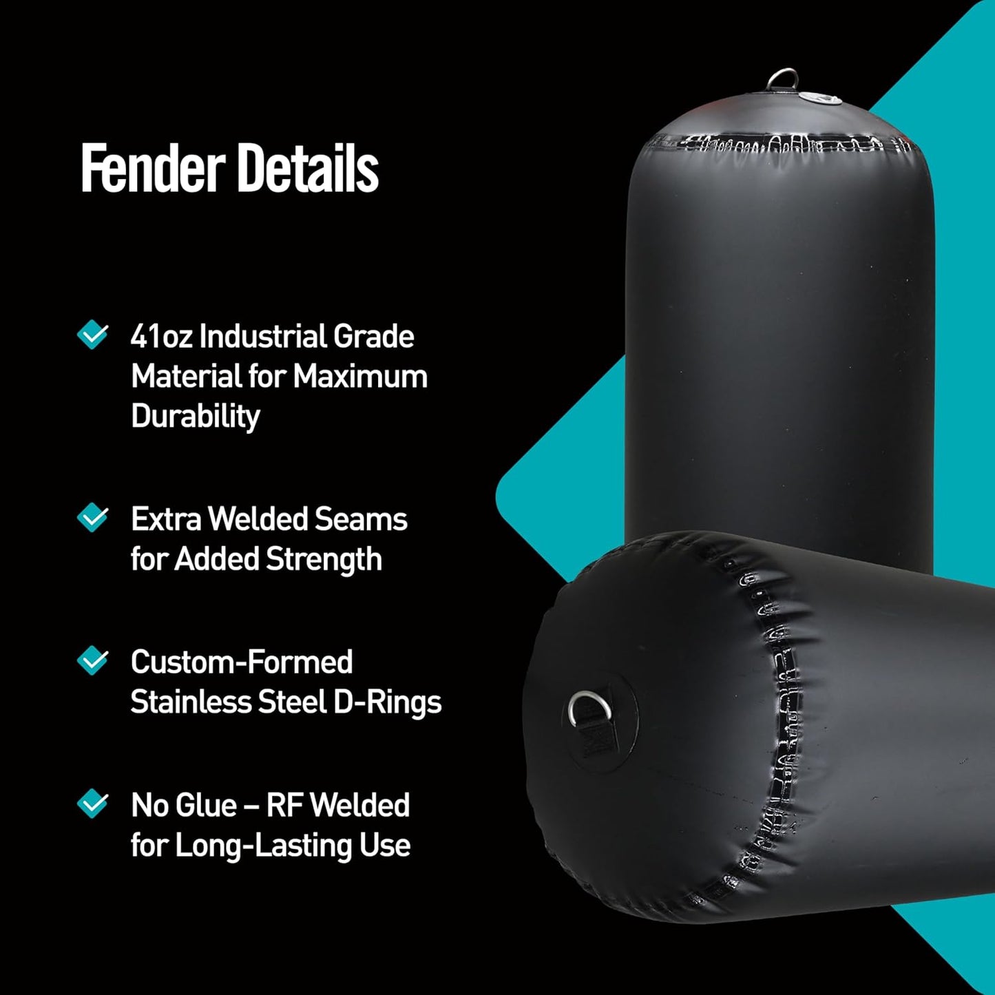 Seipel Marine Inflatable Cylinder Boat Fender & Cover, 41oz Industrial Material, 12'x 30'L
