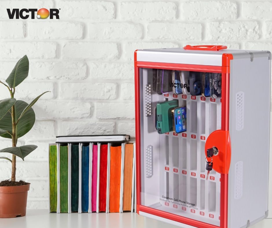 Classroom Cell Phone Storage, 32 Slots Cell Phone Holder for Classroom, Wall Mounted with Key Lock