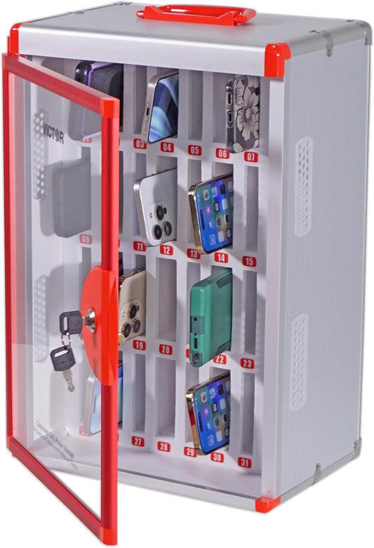 Classroom Cell Phone Storage, 32 Slots Cell Phone Holder for Classroom, Wall Mounted with Key Lock