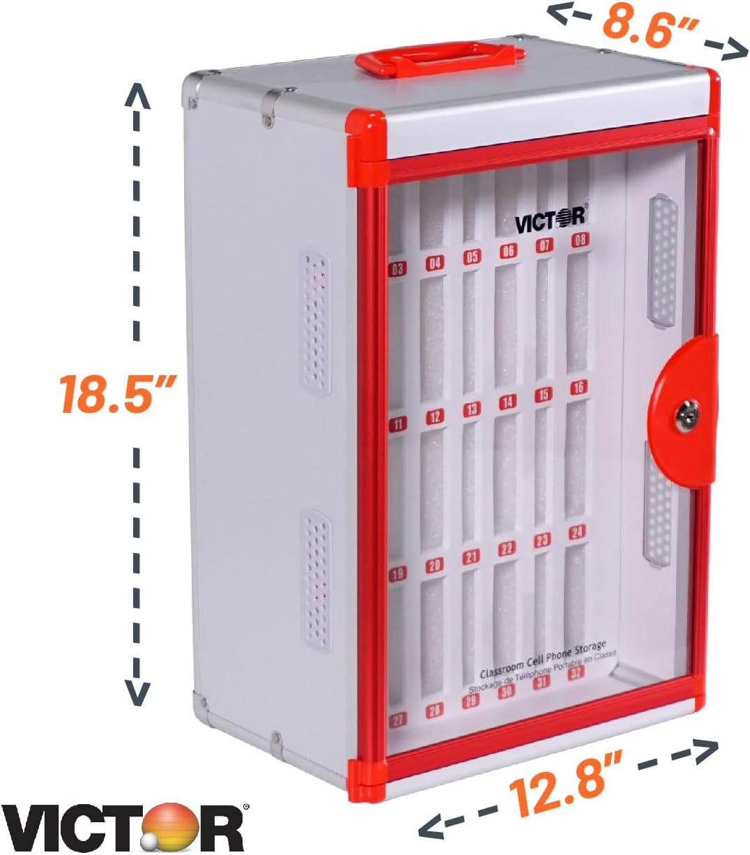 Classroom Cell Phone Storage, 32 Slots Cell Phone Holder for Classroom, Wall Mounted with Key Lock