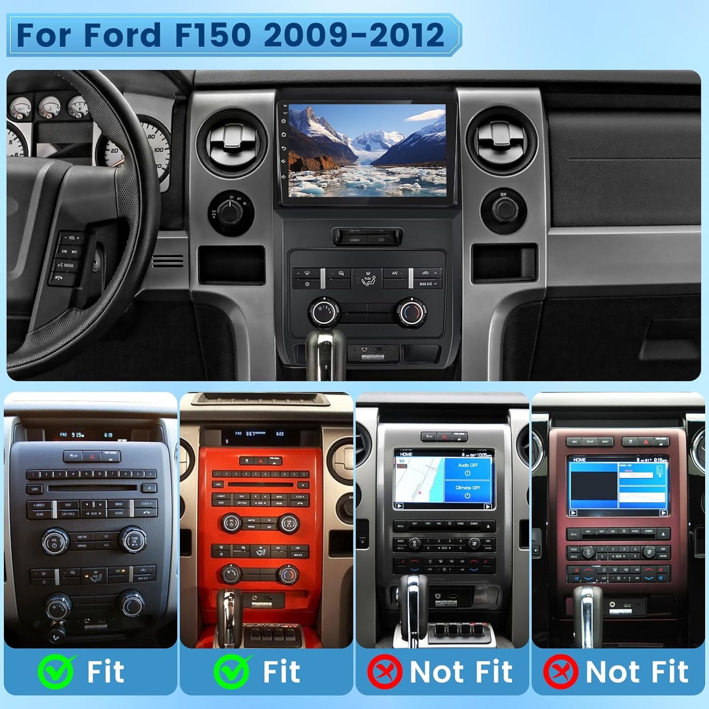 Car Radio for Ford F150 2009-2012 - Wireless Carplay and Android Auto - 9 Inch Touchscreen, 2x64g