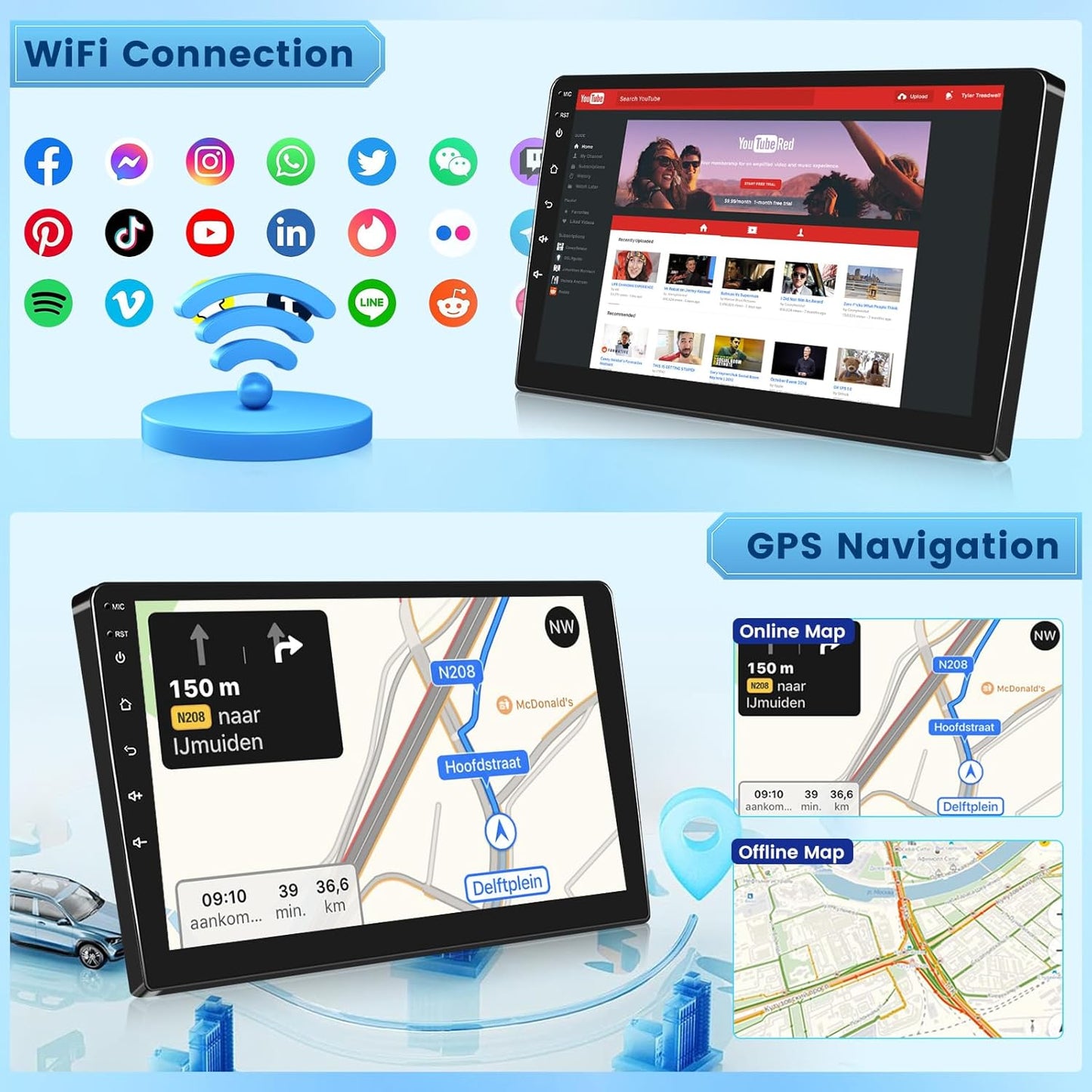 Car Radio for Ford F150 2009-2012 - Wireless Carplay and Android Auto - 9 Inch Touchscreen, 2x64g