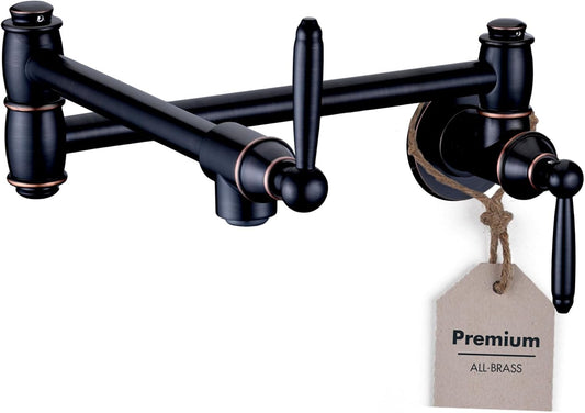 Pot Filler Faucet, Wall Mount Pot Faucets for Kitchen Sink with Double Reinforced Joint Swing Arms, Solid Brass