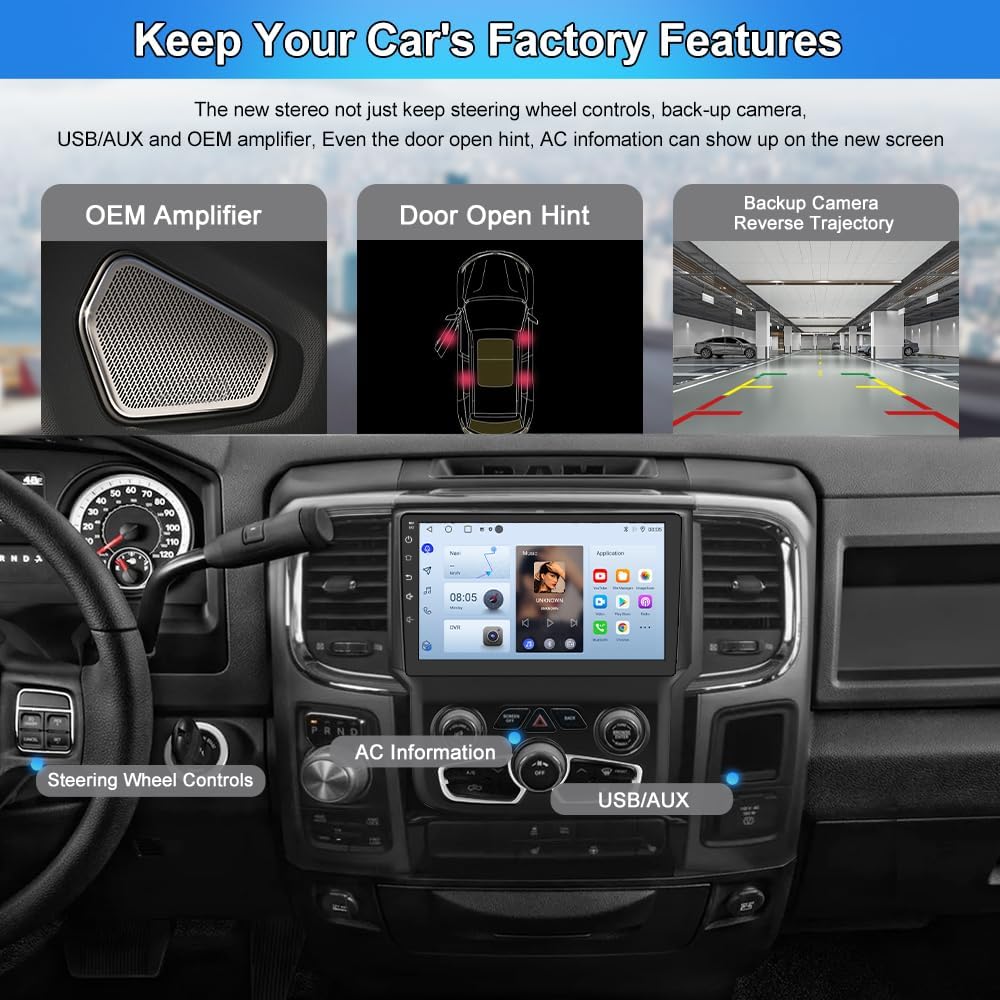 Android 13 Car Head Unit for Dodge Ram 2013-2019 1500 2500 3500 Built in Carplay/Android Auto 9 inch 2-32G