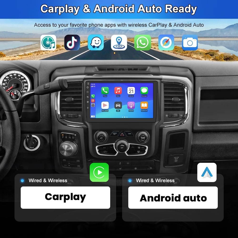Android 13 Car Head Unit for Dodge Ram 2013-2019 1500 2500 3500 Built in Carplay/Android Auto 9 inch 2-32G