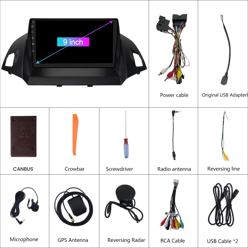 Android 13 2GB+32GB Car Radio Compatible for Ford Escape 2013-2016, 9 Inch Touch Screen