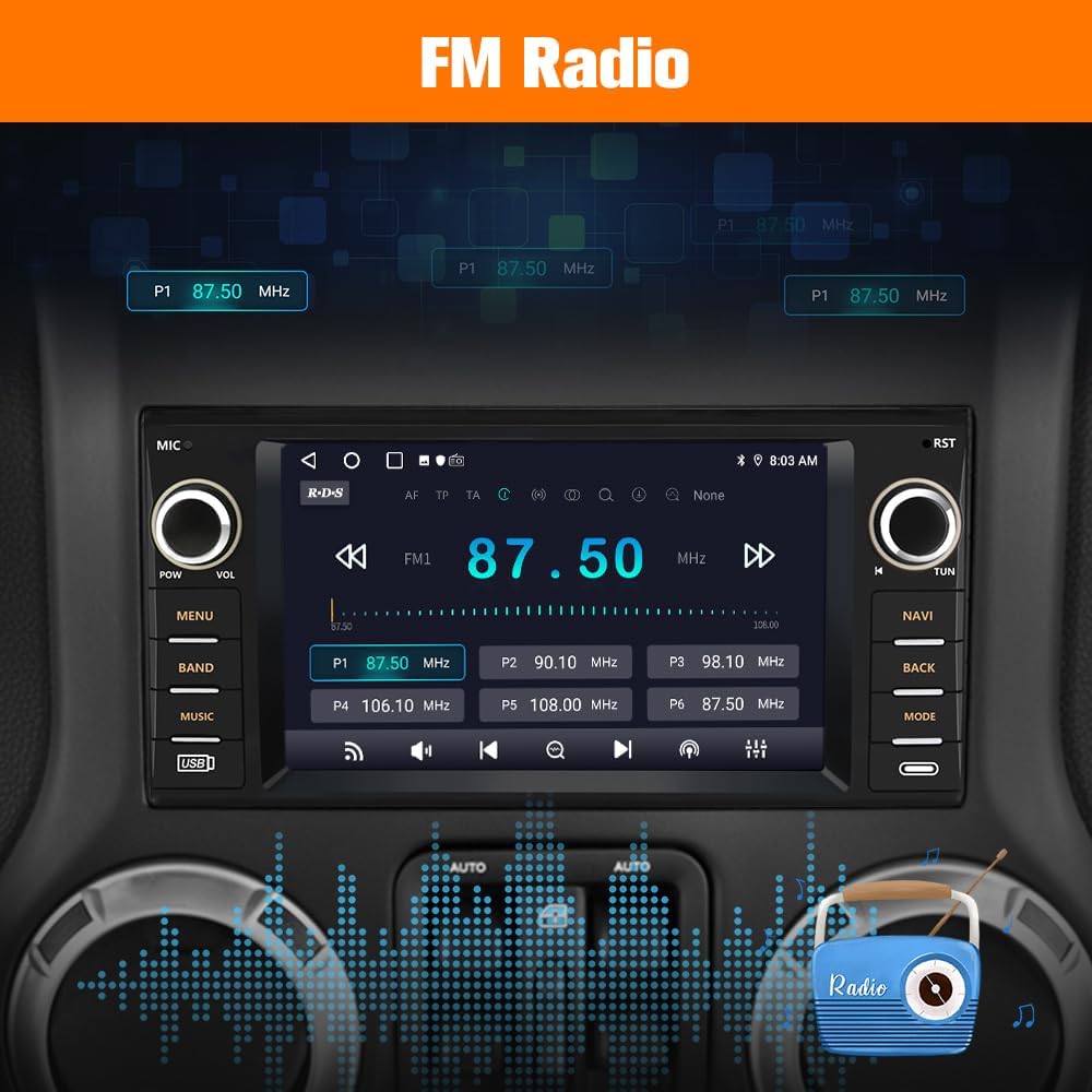 Android Car Stereo for Jeep Wrangler JK 2007-18 Compass Liberty Dodge Ram 1500 2500 3500 Touchscreen Carplay