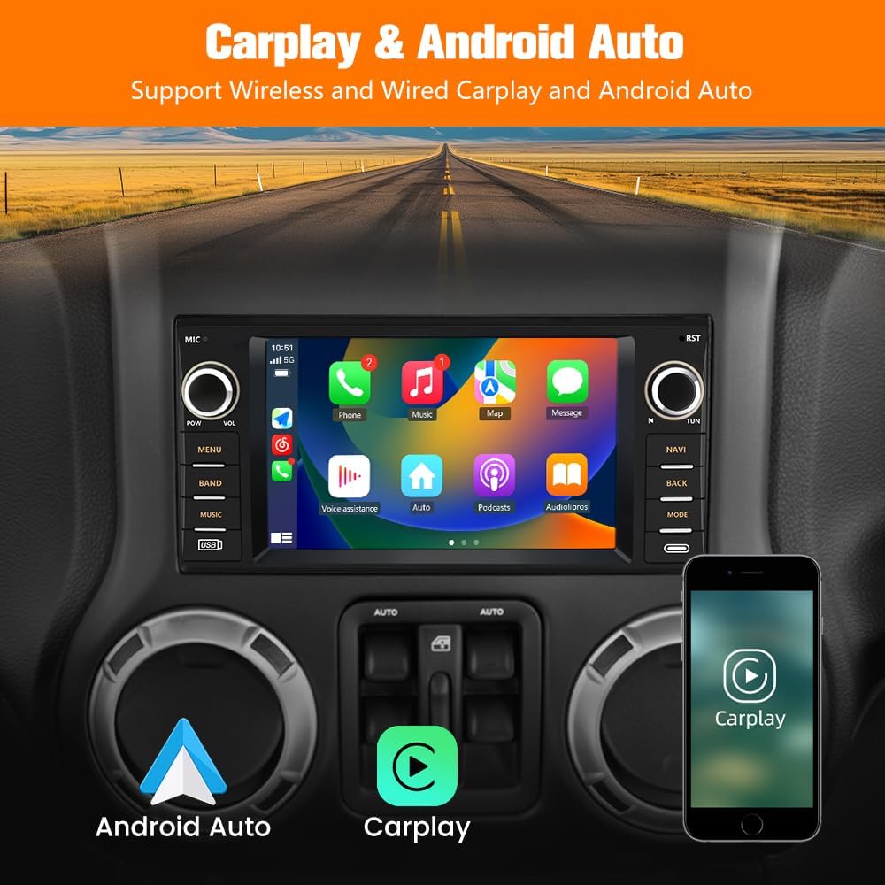 Android Car Stereo for Jeep Wrangler JK 2007-18 Compass Liberty Dodge Ram 1500 2500 3500 Touchscreen Carplay