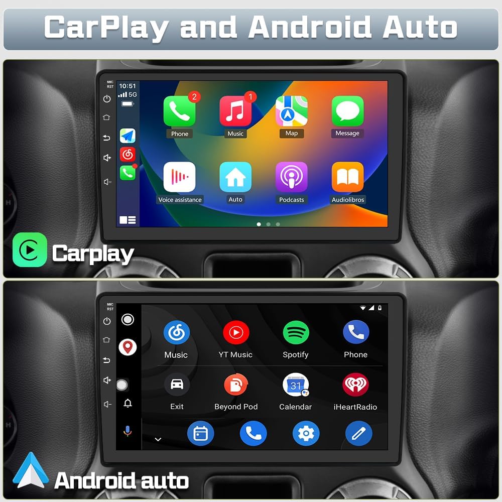Car Radio Stereo Upgrade for Jeep Wrangler JK 2007-2018 Dodge Ram Android 13 with Wireless CarPlay Android Auto (2GB+32GB)