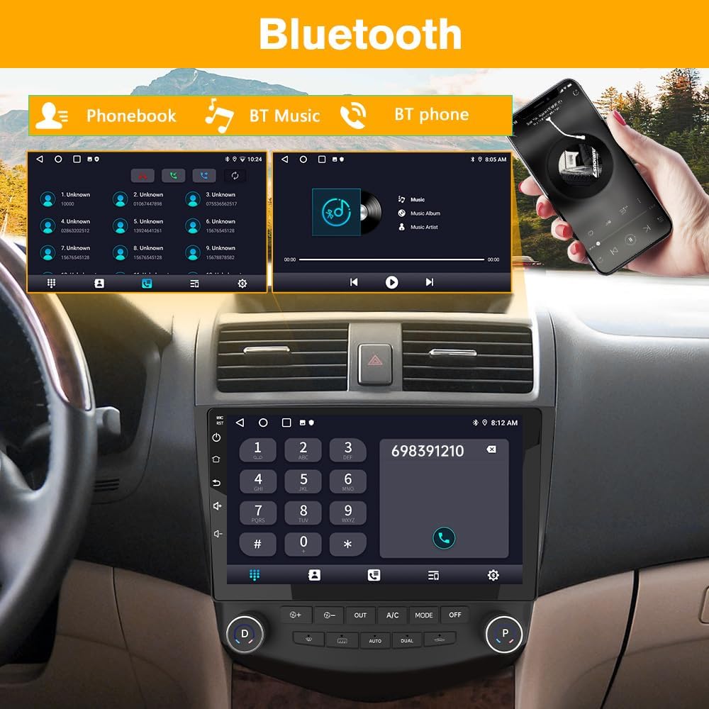 Car Radio Stereo 10 inch Touch Screen for Honda Accord 7th 2003 2004 2005 2006 2007 with Wireless CarPlay Android Auto SWC Bluetooth (2GB+32GB)