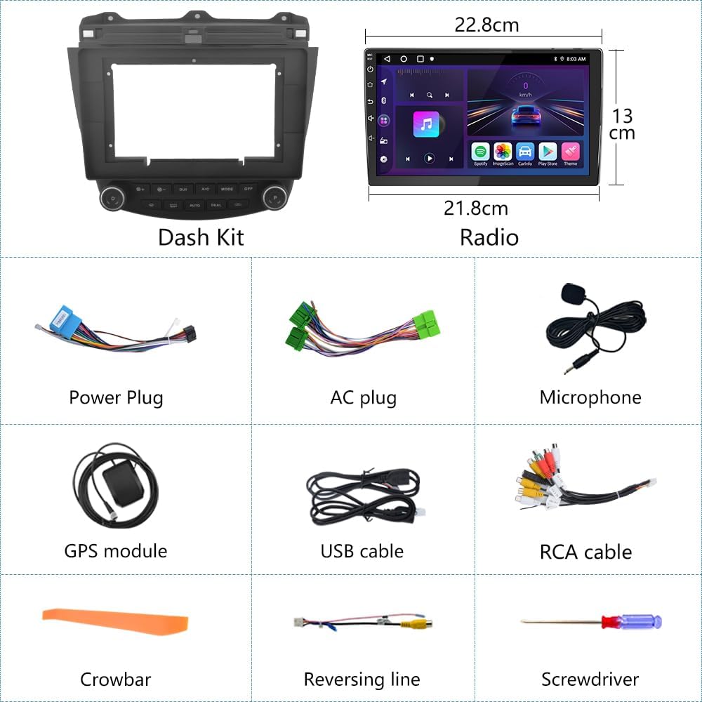 Car Radio Stereo 10 inch Touch Screen for Honda Accord 7th 2003 2004 2005 2006 2007 with Wireless CarPlay Android Auto SWC Bluetooth (2GB+32GB)
