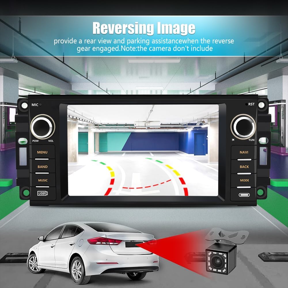 Android 13 Car Radio Stereo for Jeep Wrangler Dodge RAM Avenger Challenger Chrysler, 7 Inch Touch Screen, BU Cam