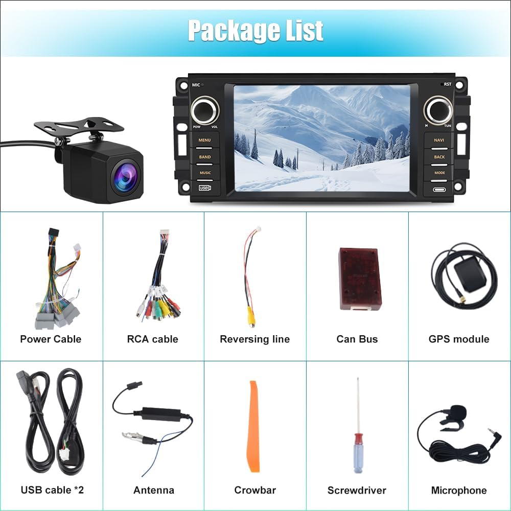 Android 13 Car Radio Stereo for Jeep Wrangler Dodge RAM Avenger Challenger Chrysler, 7 Inch Touch Screen, BU Cam
