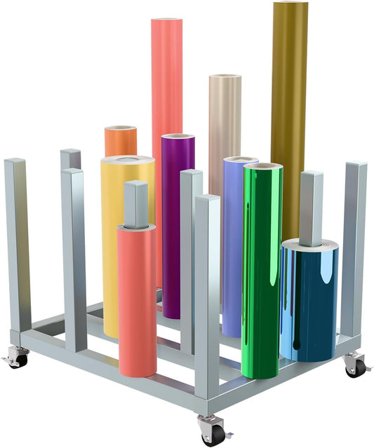 Large Mobile Storage Cart Rack, Holds 16 Rolls, Heavy Duty  with 4 Wheels, 23.5'W X 27.5'D X19.5'H