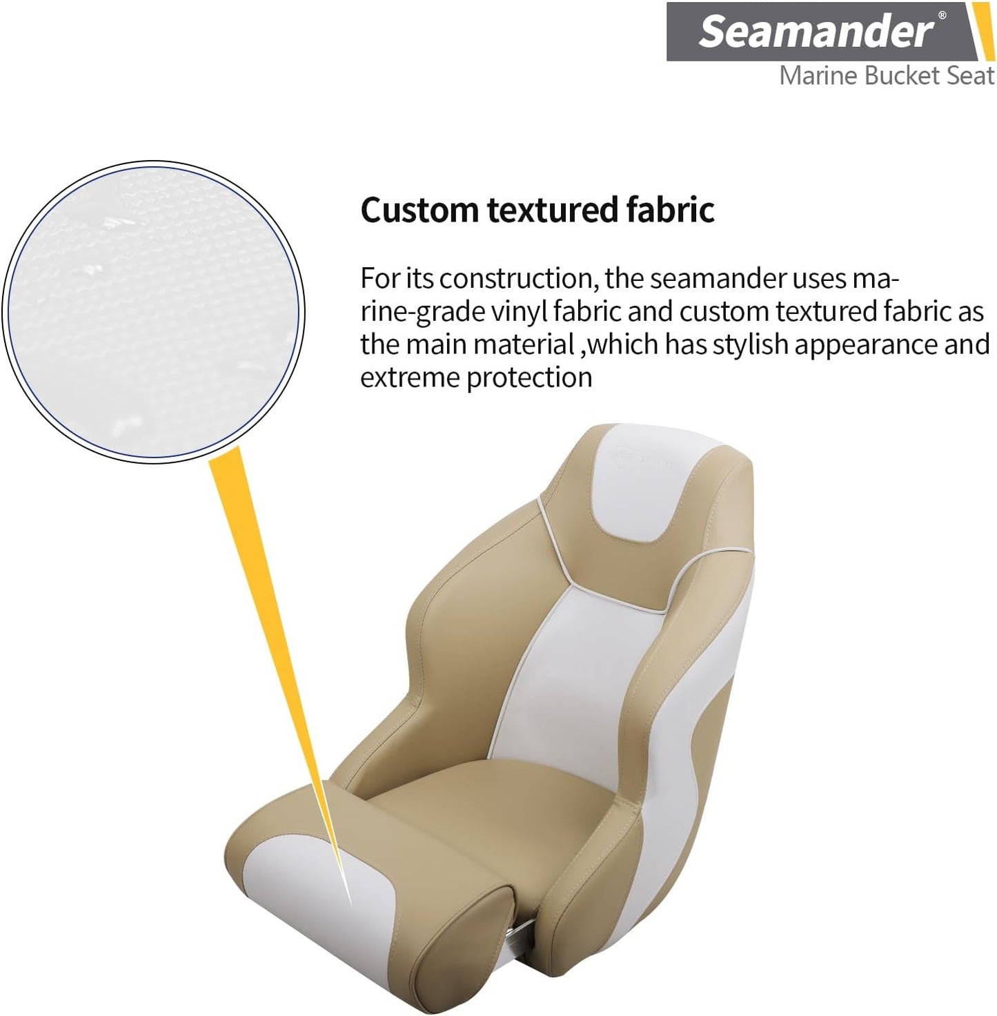 Seamander Captain Bucket Seat,Premium Sports Filp Up Boat Seat (D-Tan/White)