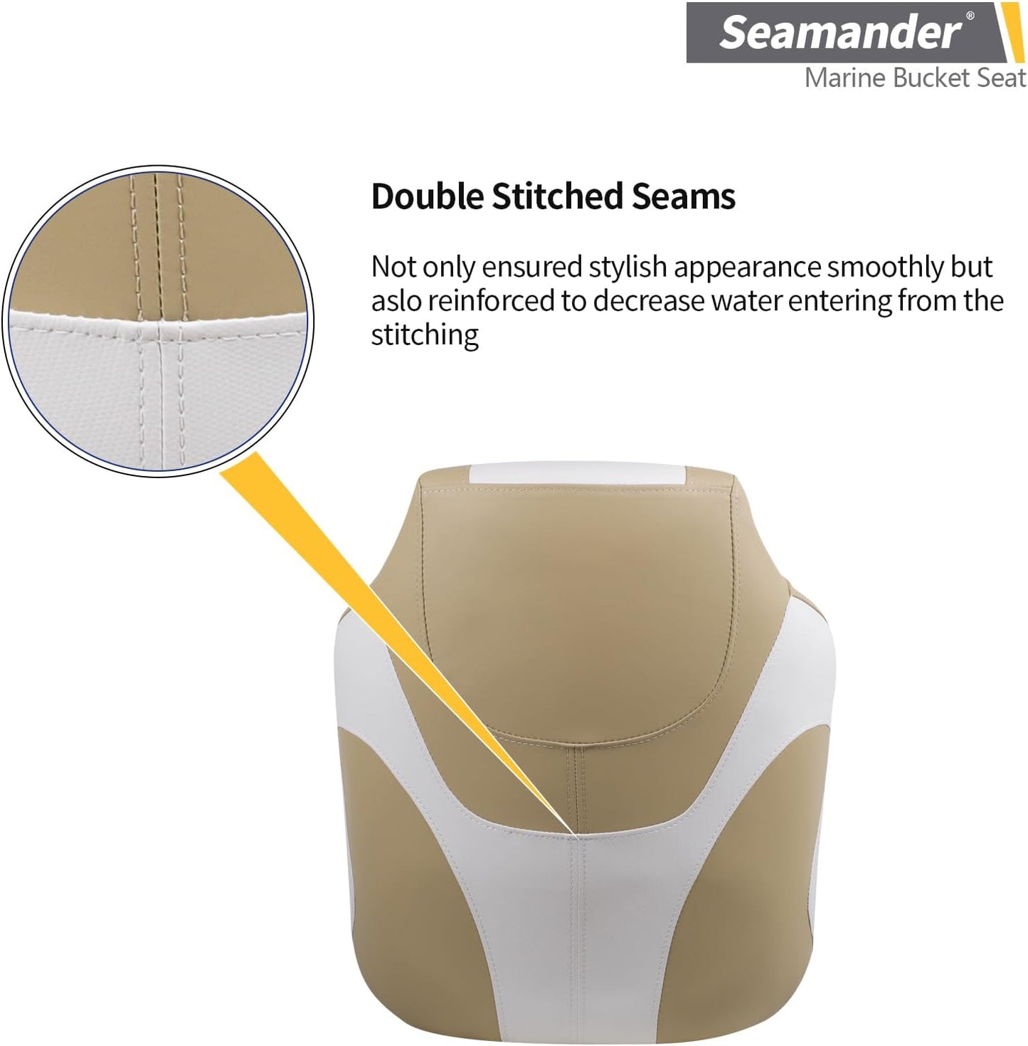 Seamander Captain Bucket Seat,Premium Sports Filp Up Boat Seat (D-Tan/White)