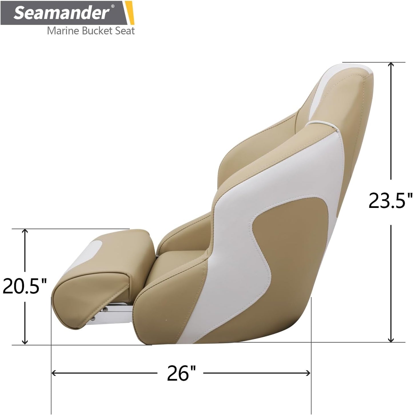 Seamander Captain Bucket Seat,Premium Sports Filp Up Boat Seat (D-Tan/White)