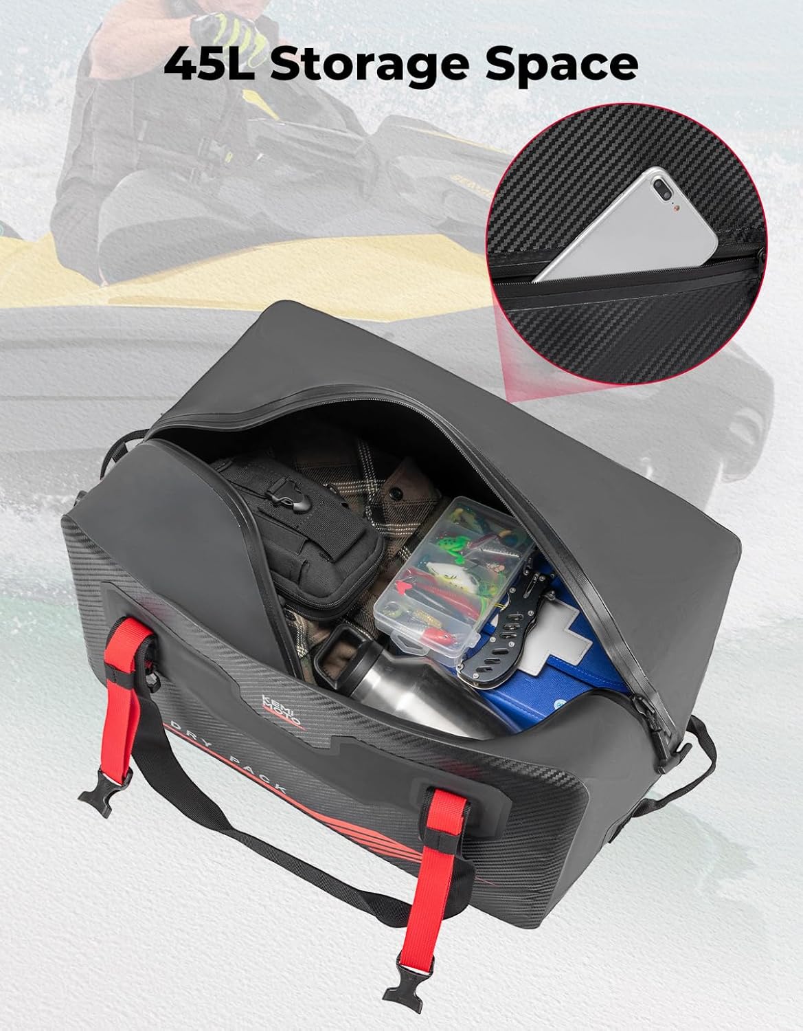 Waterproof Duffle Bag 45L Heavy Duty Marine Dry Bags Backpack, With Air Valve & Quick-Fixed Straps