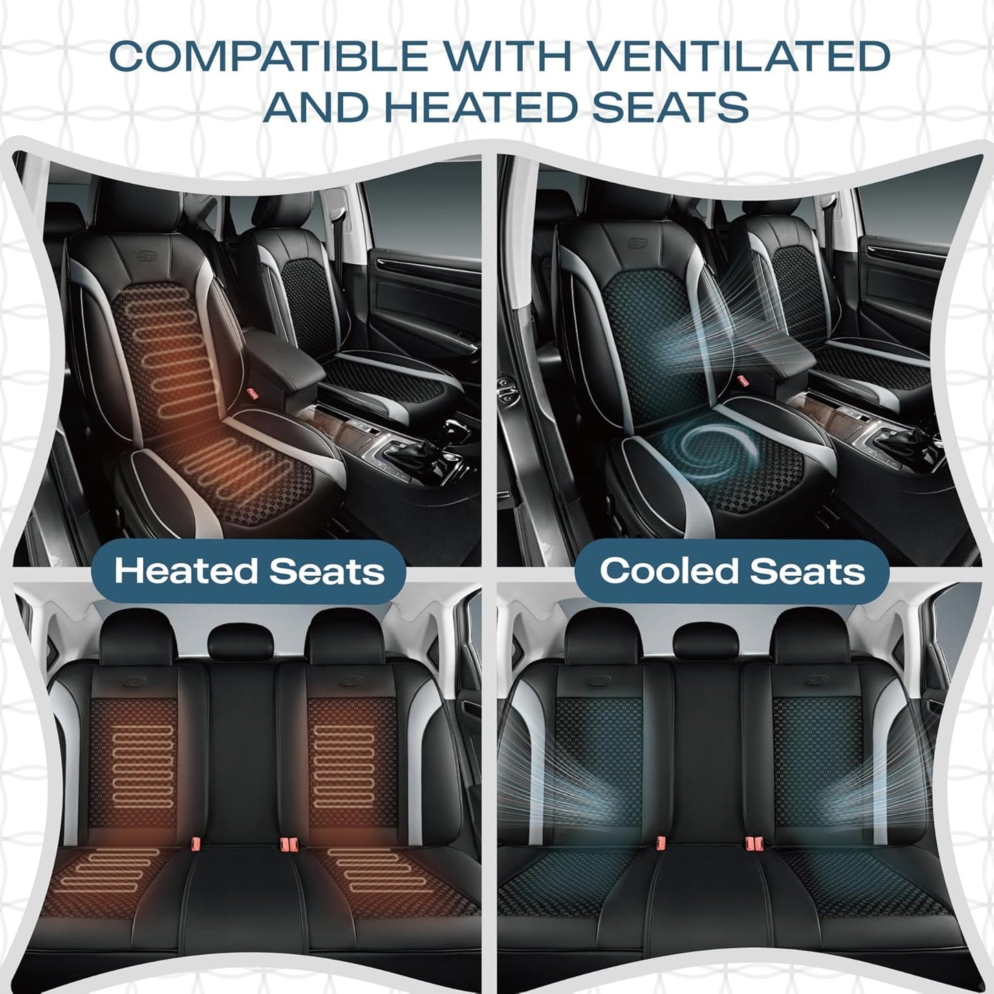 Car Seat Covers, Memory Foam Leather,  Air Cooled Front Seats, Universal Fit for Most Cars