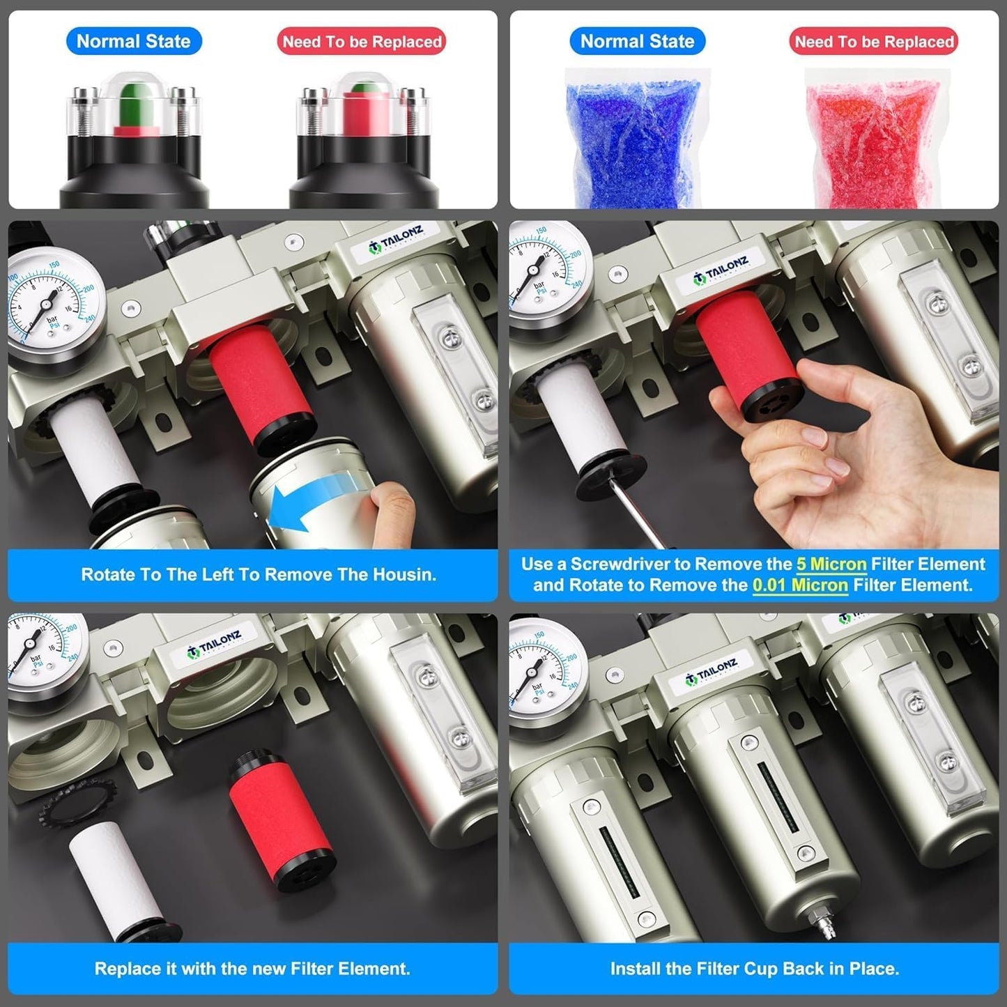 PNEUMATIC 0-240 PSI 1/2 Inch NPT Industrial Grade 4-Stage Air Drying System, Particulate Filter