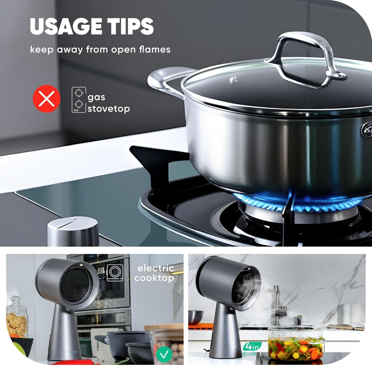 Portable Range Hood Kitchen - Powerful 3-Speed Suction Desktop Compact Range Hood with Double Filter, Gray