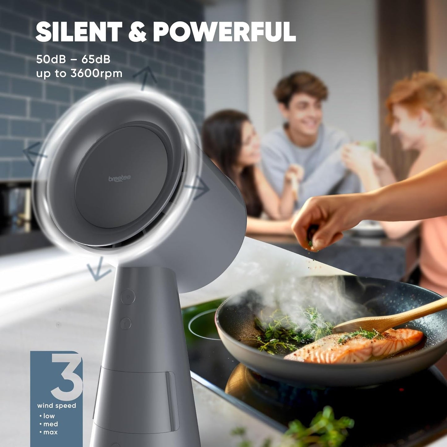 Portable Range Hood Kitchen - Powerful 3-Speed Suction Desktop Compact Range Hood with Double Filter, Gray
