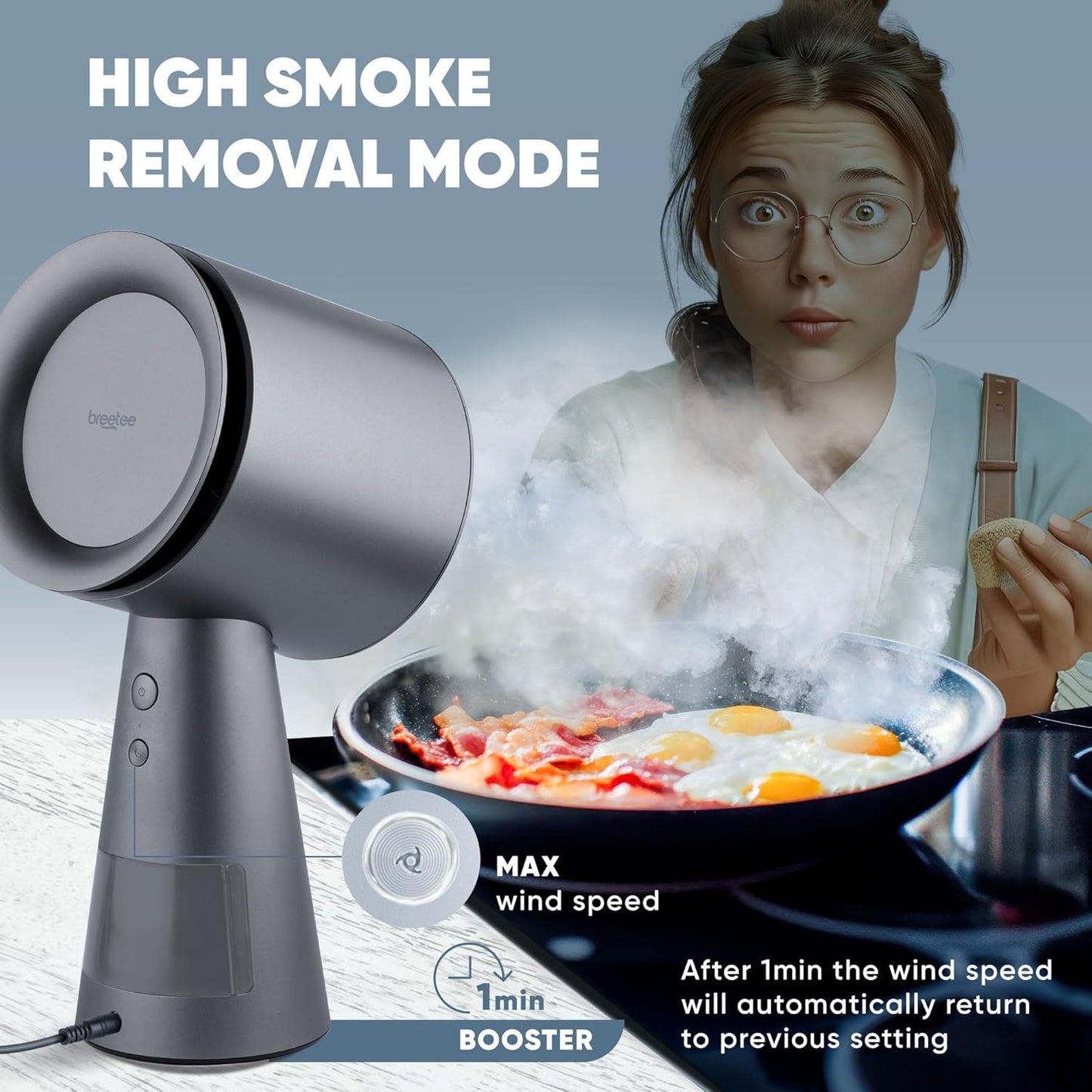 Portable Range Hood Kitchen - Powerful 3-Speed Suction Desktop Compact Range Hood with Double Filter, Gray