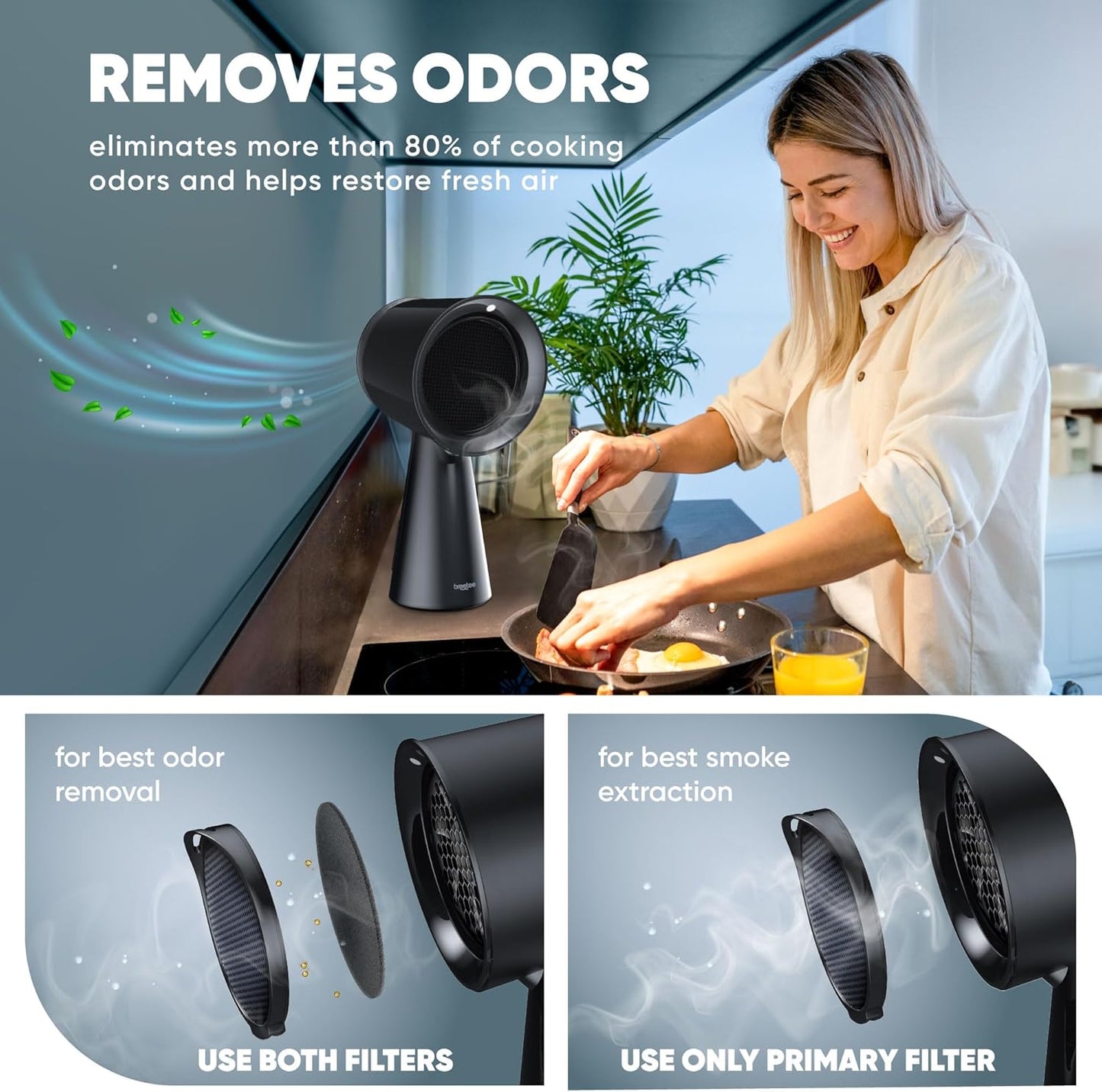 Portable Range Hood Kitchen - Powerful 3-Speed Suction Desktop Compact Range Hood with Double Filter, Black