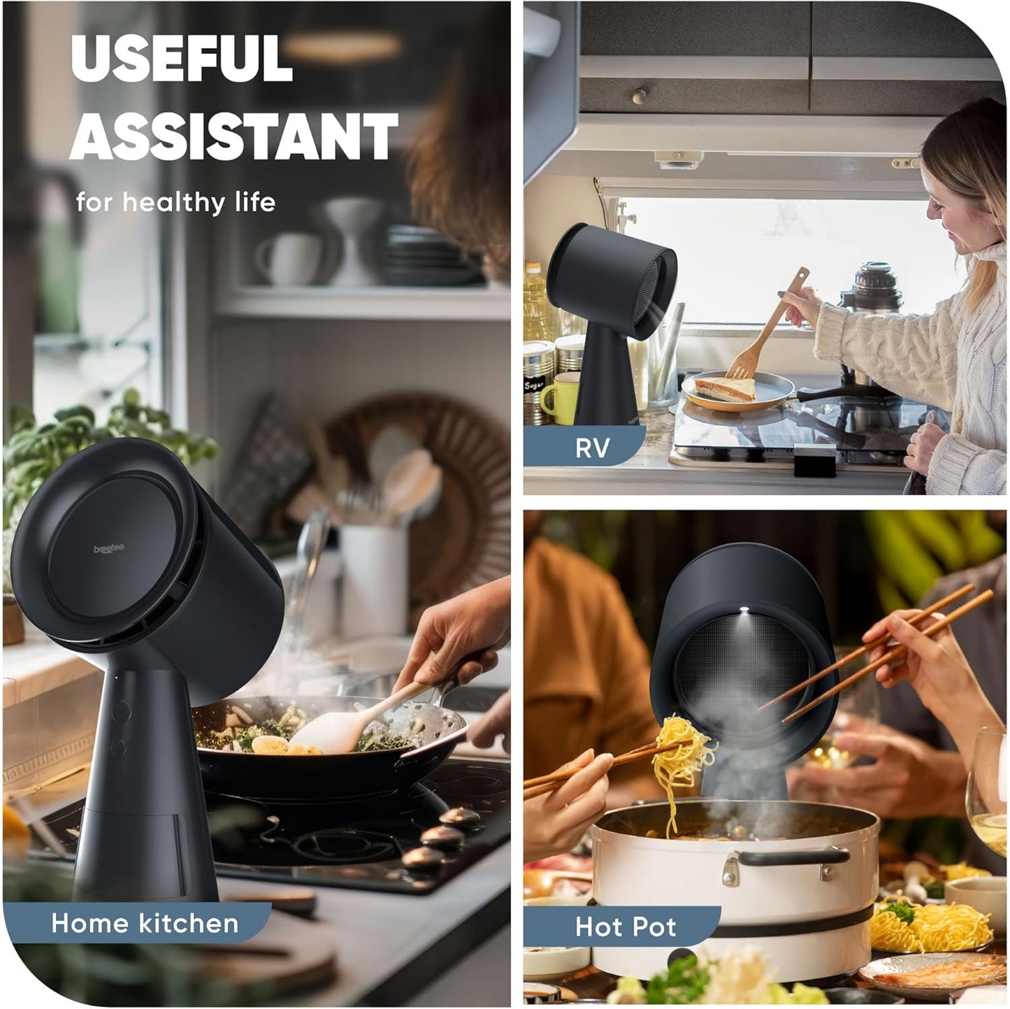 Portable Range Hood Kitchen - Powerful 3-Speed Suction Desktop Compact Range Hood with Double Filter, Black