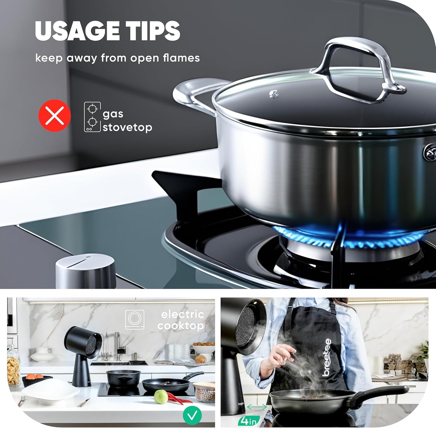 Portable Range Hood Kitchen - Powerful 3-Speed Suction Desktop Compact Range Hood with Double Filter, Black