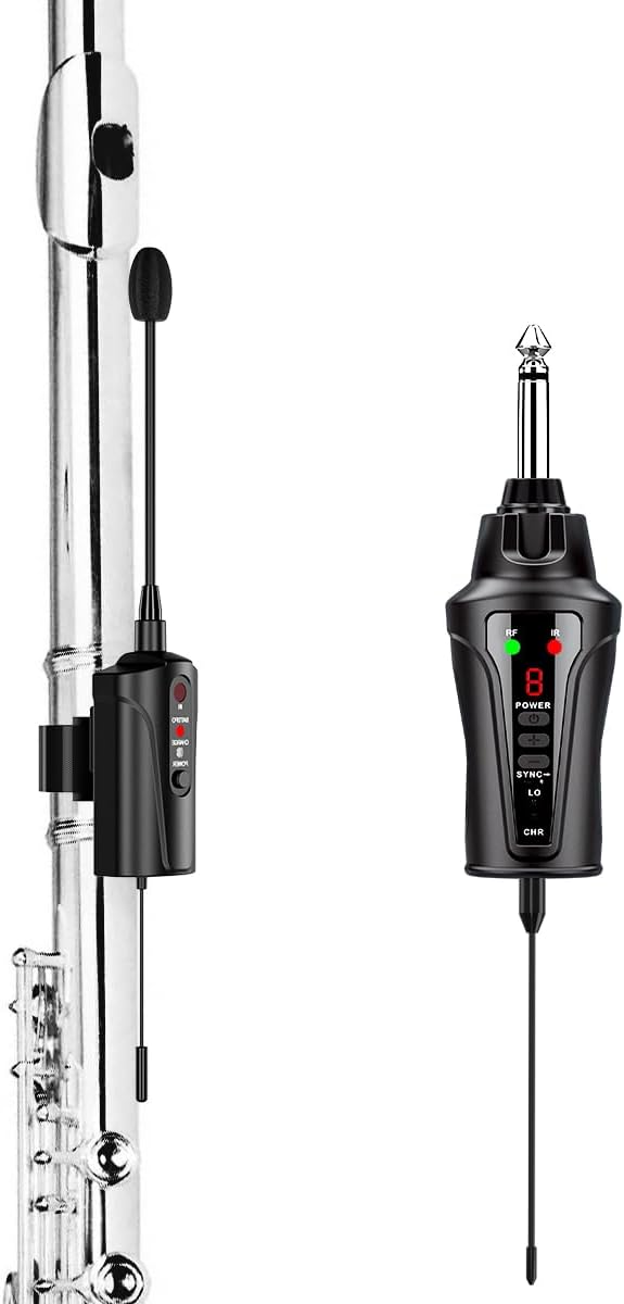 UHF Wireless Flute Microphone System, Wireless Tie-on Microphone for Flute, Suitable for Live Performances