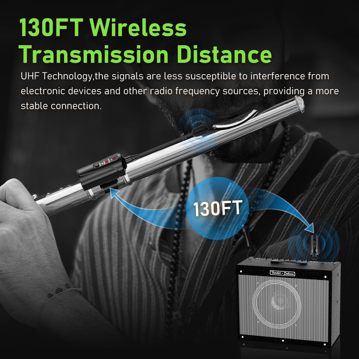 UHF Wireless Flute Microphone System, Wireless Tie-on Microphone for Flute, Suitable for Live Performances