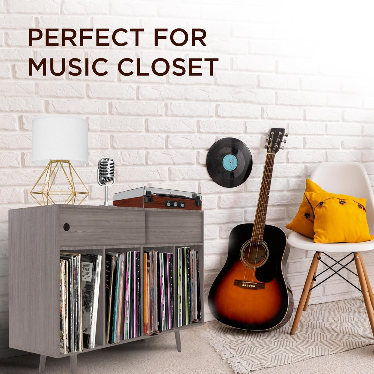 Large Record Player Stand with Vinyl Storage