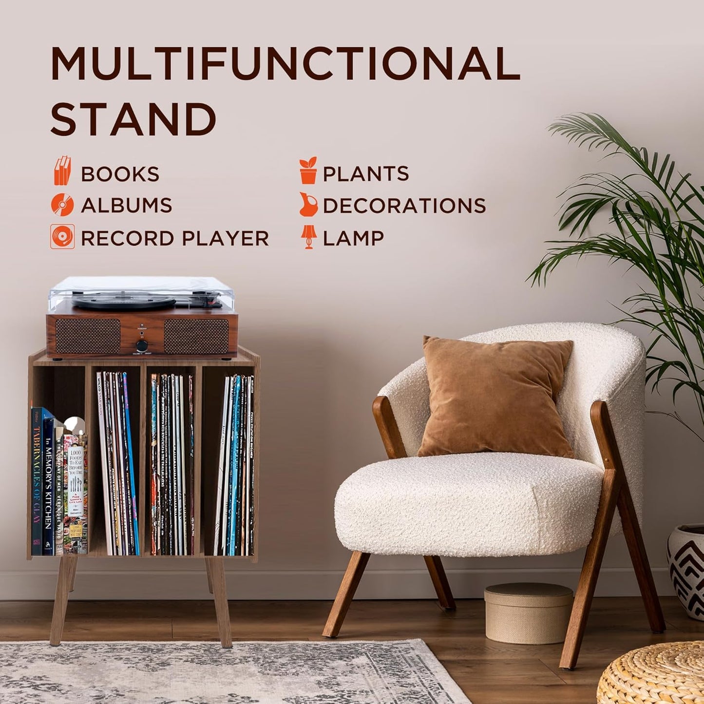Large Record Player Stand with Vinyl Storage