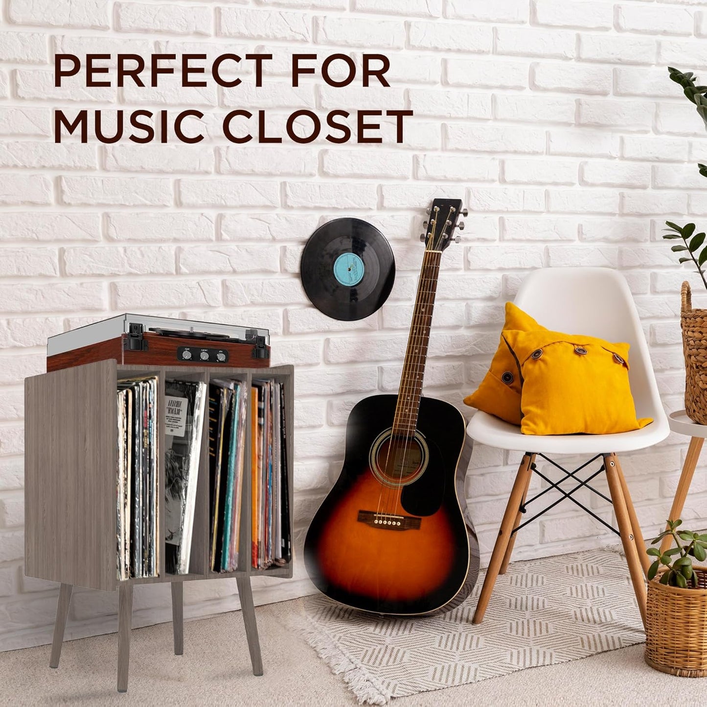 Large Record Player Stand with Vinyl Storage